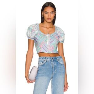 LoveShackFancy Izetta Plaid Gingham Candyland Multicolor Blouse in Size 2